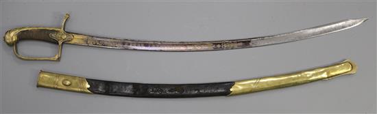 A late 18th / early 19th century Napoleonic officers sabre and scabbard, overall length incl. scabbard 36in.